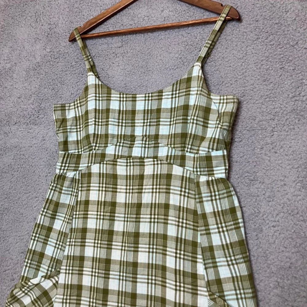 Horny Toad Organic Cotton Sleeveless Sun Dress L Olive Plaid Sustainable Cottage